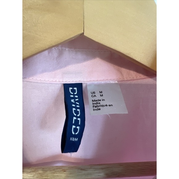 Men's H&M Divided Pink Button Down Short Sleeve Cotton Shirt Pocket Size M - Picture 2 of 4